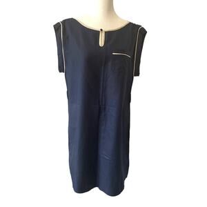 Anthropologie Lark & Wolff Dress M Navy Blue Shift Cotton Silk Shift Lagenlook